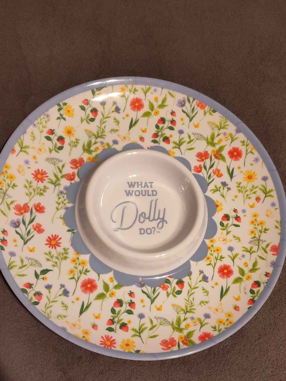 What Would Dolly Do? Floral Chip & Dip Serving Platter - Blue Trim
